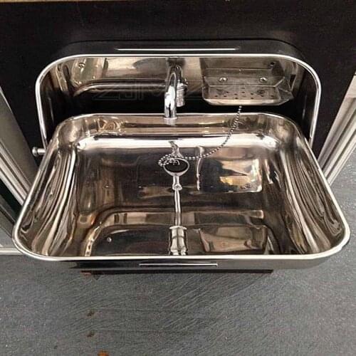 370*390mm Stainless Steel Folding Sink with Integrated Faucet Polished Apply to Caravan Camper RV Boat Wall-mounted Sink
