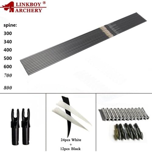 12pcs Linkboy Archery Carbon Arrow ID6.2mm Spine300-800 5inch Turkey Feather Insert Nock Compound Bow Hunting DIY Accessories