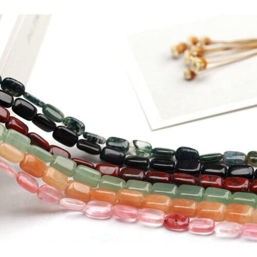High Quality Smooth 8x12mm 13 Color Natural Stone Rectangle Shape Necklace Bracelet Jewelry DIY Gems Loose Beads 15 Inch wk6