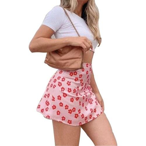 Womens Summer Floral Printed Skirs High Waisted Hidden Zipper Skirts Female Casual Mini Skirts 5 Colors