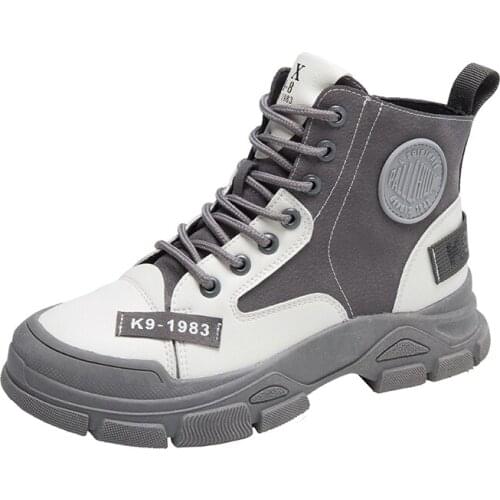 British Style Womens Martin Boots Autumn and Winter New Womens Winter Flat Boots Wild Thick Bottom High Top Ladies Ankle Boots