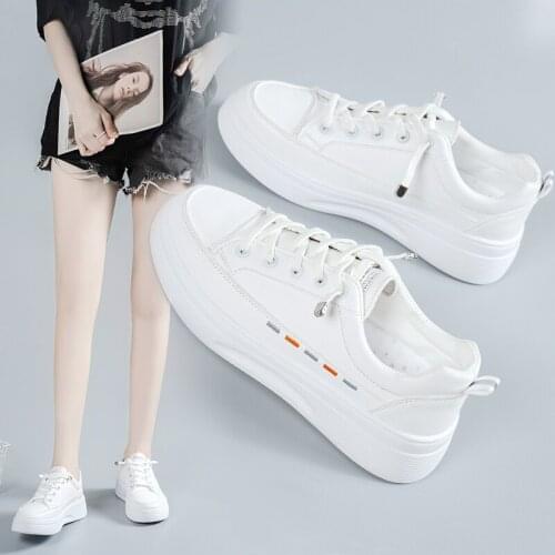Women Sneakers 2021 Fashion Breathble Vulcanized Shoes Women Pu leather Platform Shoes Women Lace up Casual Shoes White