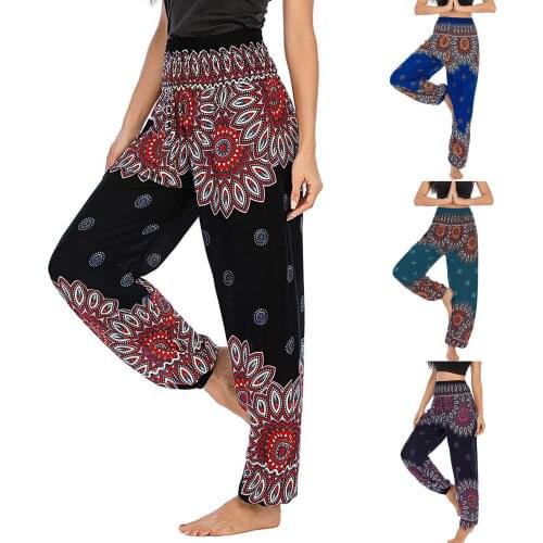 Women Pants Fashion Bohemian Printing Casual Loose Yoga Trousers Baggy Casual Bloomers Comfy Harem Pants Pantalones De Mujer