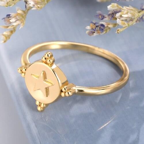 Vintage Star Seal Rings For Women Simple Stainless Steel Compass Accessories Gold Ring Female Jewelry 2021 Free Shipping