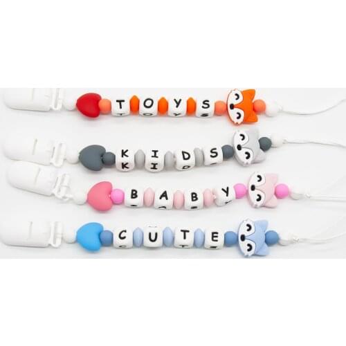 Cute-idea 1set Fox head Teether Pendant DIY BPA Food Grade Free Silicone Beads Baby Teething Toy Pacifier Chain Nursing Necklace