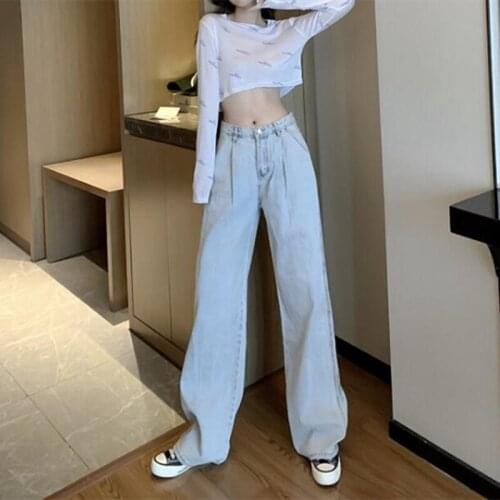 2021 Fashion Woman Jeans High Waist Clothes Wide Leg Denim Clothing Blue Streetwear Vintage Quality Harajuku Straight Pants