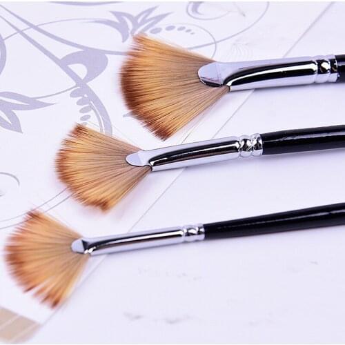 3Pcs/Set Black Paint Pen Oil Painting Brushes Wooden Handle Fan-shaped Nylon Hair Artist Paint Brush