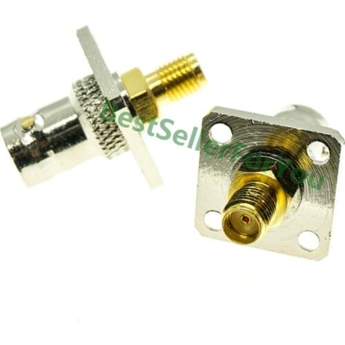 BNC Female To SMA Jack Flange Panel Mount Connector F/F RF Adapter Gloden