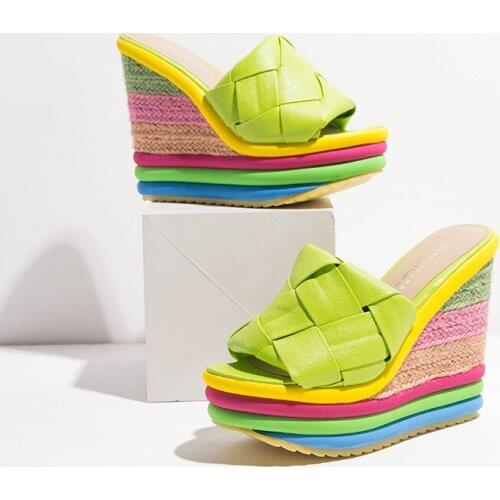 Brand Wedges Womens Sandals Thick Casual Womens Slippers Platform Peep Toe Rainbow Womens Beach Roman Shoes Zapatillas Mujer