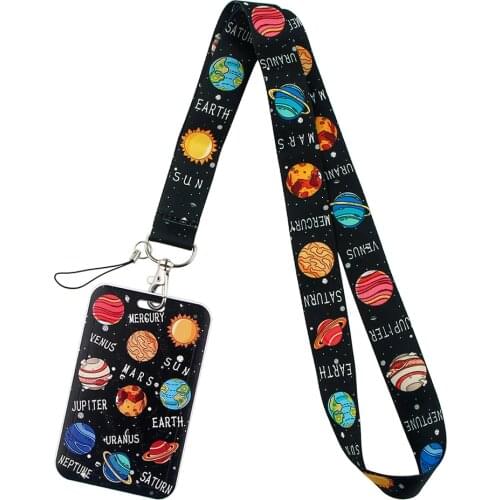 PF388 Dongmanli Famous Planets ID Lanyard Badge Holder Key Ring Bag Student woman Travel Bank Bus Business Card Cover Keychain