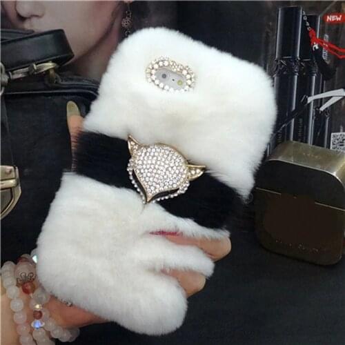 Luxury Fancy Rabbit fur diamond fox phone case cover For Samsung galaxy j2 j4 j6 A10 A20 A30 A50 a6 a7 a8 2018 prime plus pro