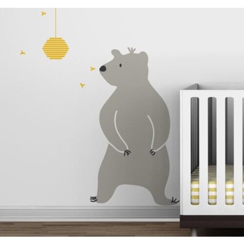 Baby Zoo Bear and Hive Wall Decal Fun Kids Playroom Nursery Wall Decor Vinyl Wall Art Stickers Modern Baby Murals Wallpaper A240