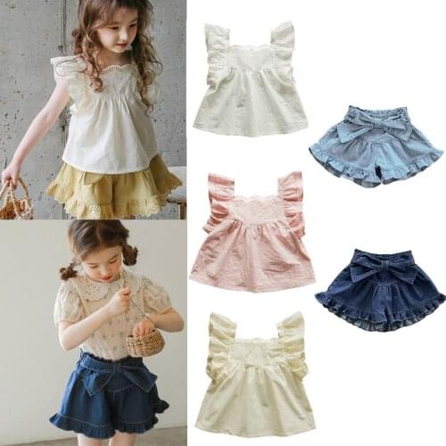 Kids Shirts 2021 New Summer FLO Brand Girls Cute Sleeveless Lace Tops Baby Toddler Fashion Tees Tops Clothes