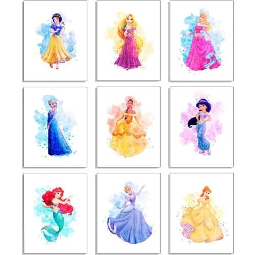 Disney Snow White Watercolor Wall Art Posters and Prints Little Mermaid Portrait Paintings on the Wall Pictures Home Decoration