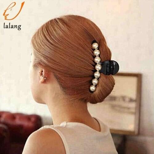 Women Girls Long Hair Accessories Imitation Pearl Hair Barrettes Feather Hair Clips Elegant Ponytail Hair Clip Claws