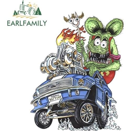 EARLFAMILY 13cm x 10.2cm for RAT FINK Funny Car Stickers Camper Creativite Waterproof Sunscreen Decal Cartoon Vinyl Car Wrap