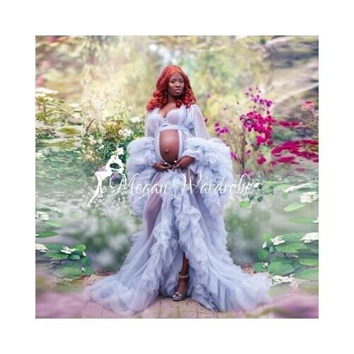 Elegant Puffy Long Tulle Maternity Dresses Sexy Sheer Long Ruffled Party Tulle Robes Women For Photo Shoot Vestiti di maternità