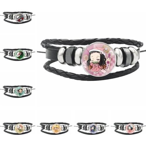 Kimetsu No Yaiba Comic Show Carbon Zhilang Mi Funny Time Stone Student Bracelet 18mm Leather Braided Bracelet Supply Men Women