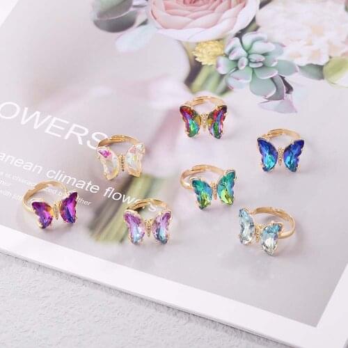 Butterfly Mood Ring Color Change Adjustable Temperature Ring Jewelry For Kids Birthday Gold Butterfly Rings Wholesale 2021