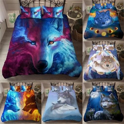 Galaxy Wolf Bedding Set 2/3Pcs Duvet Cover & Pillowcase(s) 3D Printed Quilt Cover Home Textile Gift