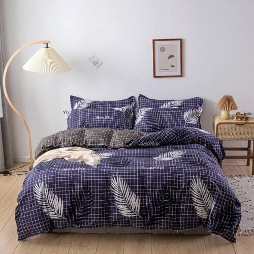 Blue Plaid Feather Double Sided Luxury Comforter Bedding Set Adult Fashion Modern King Queen Twin Size Bed Linen Duvet Cover Set