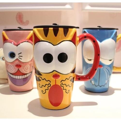 Creative fashion painted large-capacity cartoon ceramic coffee mug with lid milk cup teacup lovers give friends holiday gifts