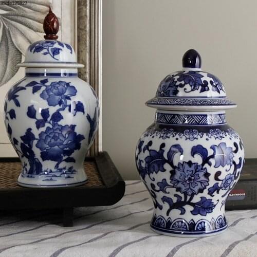 Creative Blue Flower Ceramic Storage Jar Flower Vase Countertop Decoration Porcelain Classical Sealed Storage Jar Art Home Decor