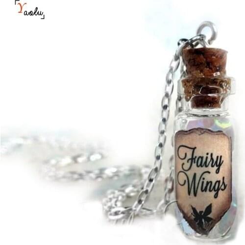 Fairy Wings Glass Bottle Cork Necklace Magical Rainbow Fairy Jewelry Fairy Tale Once Upon a Time Necklace Potion Vial Charm