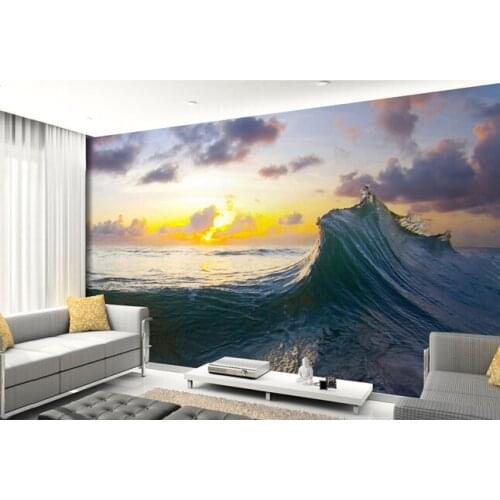 Custom landscape wallpaper, sunrise and sea wave murals for bedroom TV background wall waterproof papel de parede