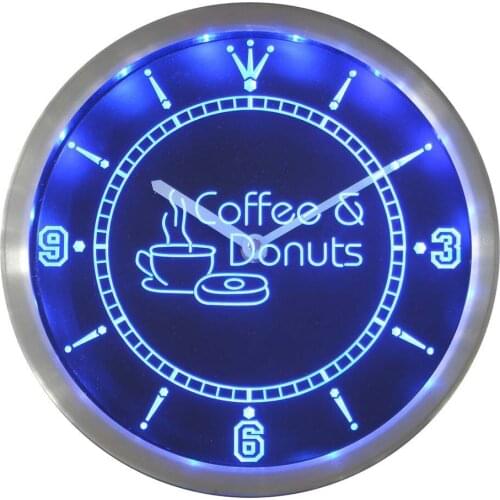 Nc0300 OPEN Coffee & Donuts Cafe Bar Neon Light Signs LED Wall Clock
