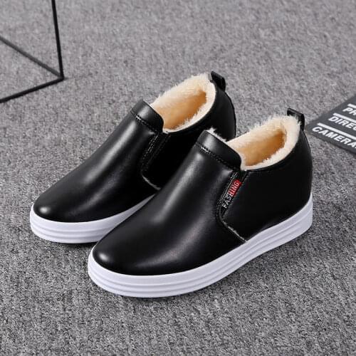 Winter New Style Plus Velvet Thickening White Womens Inner Heightening Thick-soled Versatile One-step Lazy Casual Sports Shoes