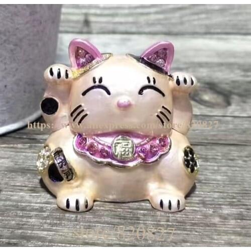2017 New Lucky Cat Trinket Gift Box Hinged Animal Jeweled Trinket Box Cute Japan Fortune Cat Shape Earring Holder Keepsake Box