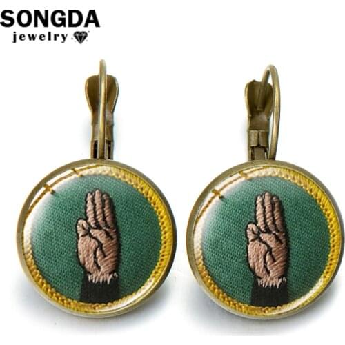 SONGDA Creative Girl Scout Earrings Cadette Merit Badge 3D Printed Glass Cabochon Dangle Earrings Handmade Jewelry Souvenir Gift