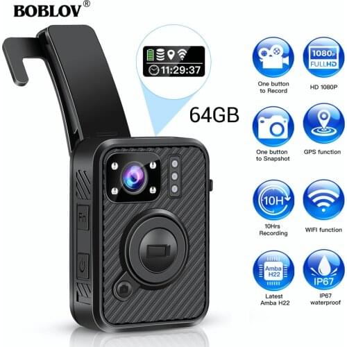 BOBLOV Wifi Police Camera 64GB F1 Body Kamera 1440P Worn Cameras For Law Enforcement 10H Recording GPS Night Vision DVR Recorder