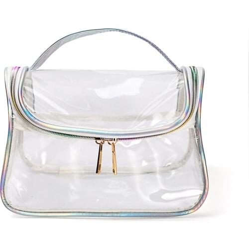 Portable Laser Transparent Large Toiletry Bag Cosmetic Travel Makeup Organizer Wash Bag PVC Bag Travel Organizer Cosmetic Bag
