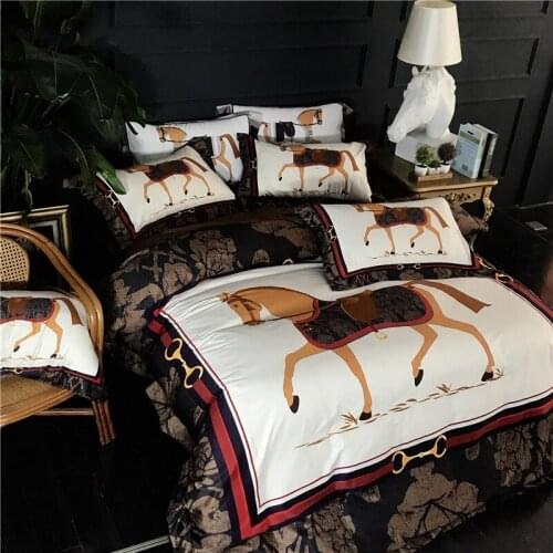 Luxury Digital Printing 100S Egyptian cotton Royal Bedding sets Queen King Wedding Duvet cover Bed sheet set Pillowcases horse