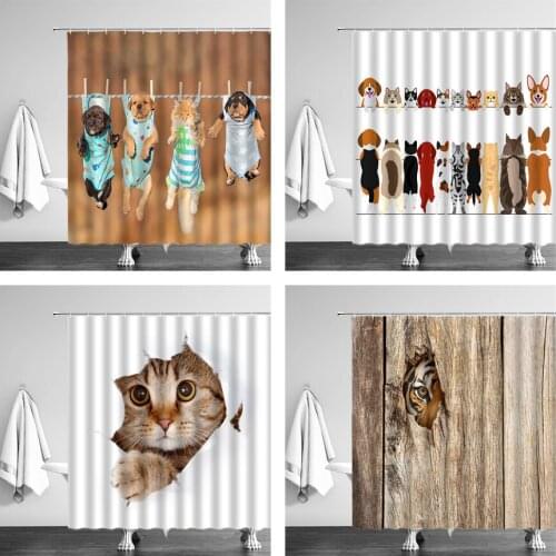 Lovely Cat Dog Printing Shower Curtain Polyester Waterproof Cloth Funny Personality Bathroom Curtains With Hooks Bathtub Decor