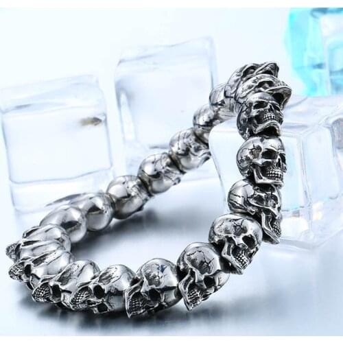 Domineering Skull Head Chain Bracelet Personality Motorcycle Party Skeleton Bracelet Punk Jewelry for Men Women Hip Hop Jewelry