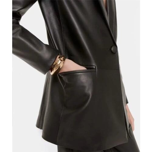 Women Pu Blazers Jackets Oversized Ladies Suit Faux Leather England Coats Femme Vintage Office Lady Outerwear