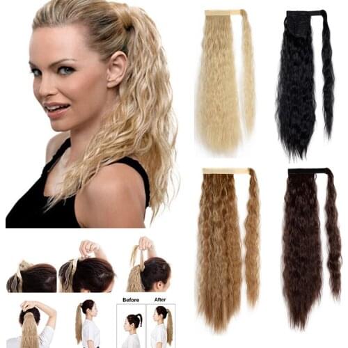 Womens Ladies Clip In Ponytail Extension Wrap Around Ponytail Long Wavy Curly Hair Fluffy Pony Tail 24 Inch Multi Color