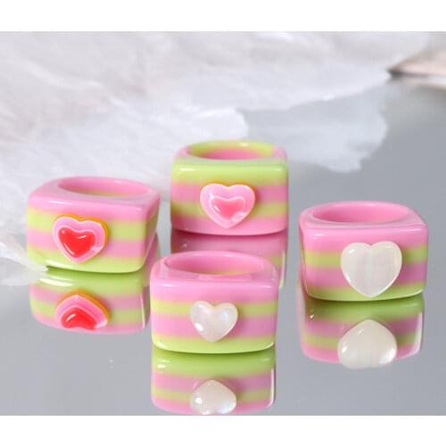 New Ins Candy Color Gradation Resin Ring Simple Color Square Stripe Rings For Women Girls Fashion Jewelry Gift