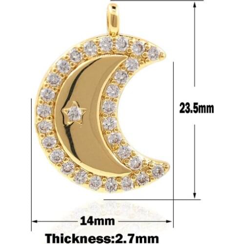 Micropavé Gold Moon Necklace Crescent Charm Astral Charm Gold Crescent Pendant DIY Jewelry Accessories 23.5×14×2.7mm