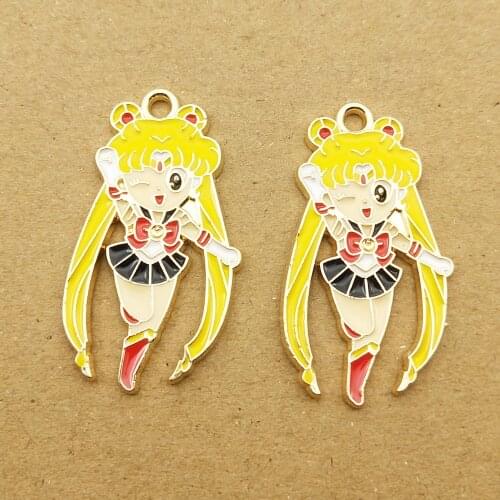 10pcs 17x31mm enamel cartoon girl charm for jewelry making cute earring pendant bracelet necklace charms