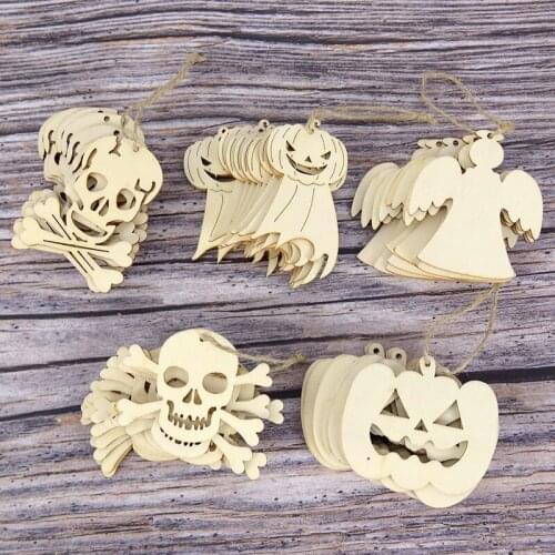 10pcs Halloween Wooden Hanging Pumpkin Decoration Home Decor Natural Wooden Art And Crafts DIY Scrapbooking Handmade Accessories