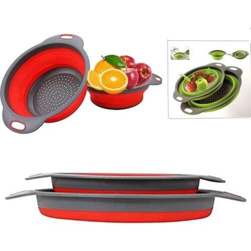 2pcs/Set Silicone Folding Drain Basket Creative Retractable Silicone Fruit Vegetable Washing Basket Strainer Kitchen Gadgets