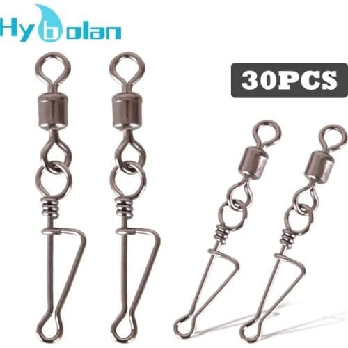 30pcs Fishing Connector MS+ Italian pin Stainless Steel Rolling Swivel with Coastlock Snap Fishing Lure Tackle Accessories