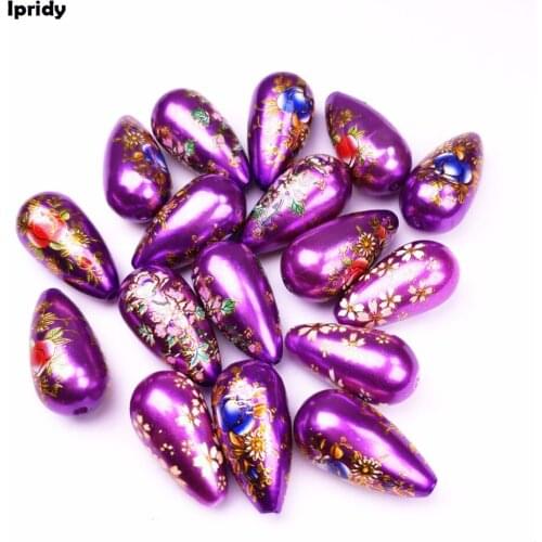 5 Pcs/lot 11x22mm Purple Resin Teardrop with Japan Painting Vintage, Drop by Hand-painted fit Earrings Necklace jewelry