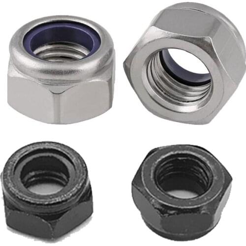50Pcs 304 Stainless Carbon Steel Black Zinc-plated Hexgon Nylon Insert Lock Nut M2 M2.5 M3 M4 M5 M6 Self-locking Nylock Locknut