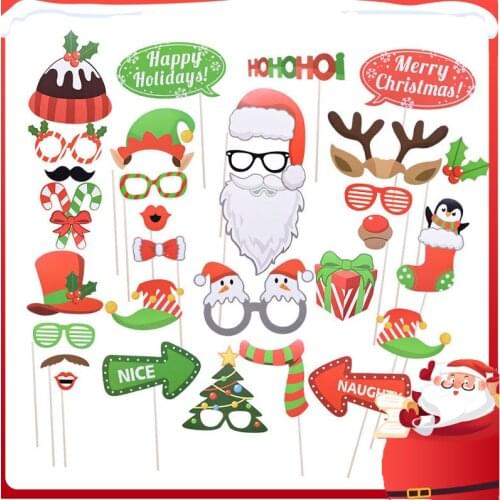 50pcs Christmas Photo Booth Props DIY Funny Christmas Santa Hat Xmas Selfie Props for Chiristmas Party Decoration Supplies