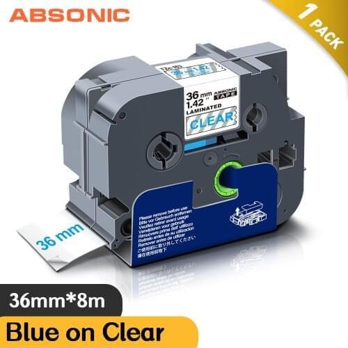 Absonic Tze 163 Tz163 Blue on Clear Laminated Compatible for P touch Printer 36mm tze-163 tz-163 tze163 Cassette Labeling Tape